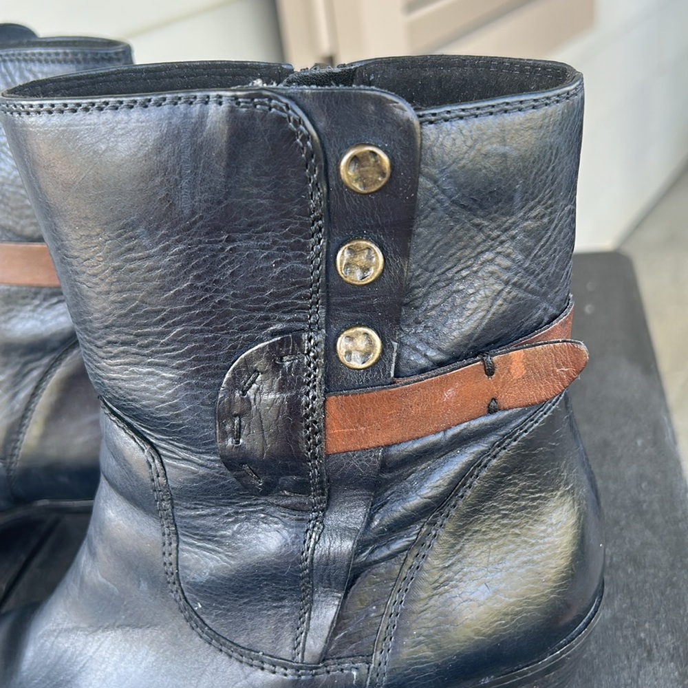 Navy Leather Ankle Boots - Picture 4 of 8